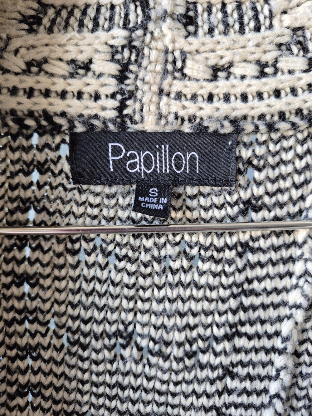 Papillon Blanc Cream and Black Knit Open Cardigan Sweater - Picture 3 of 4